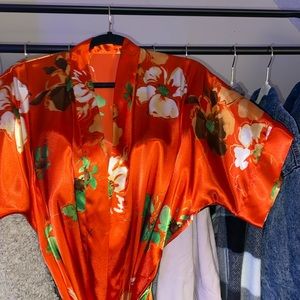 Silky Red Floral Robe